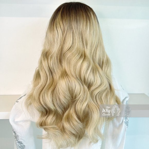 Dark Roots Creamy Blonde Natural Ombre Wavy Lace Front Wig | Virginia - Picture 11 of 13